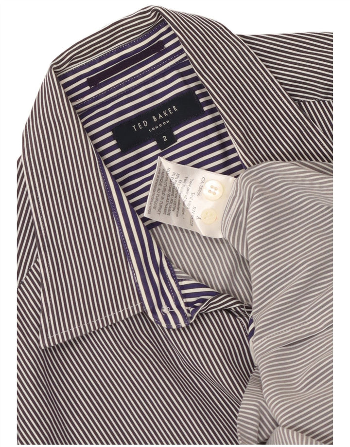 Camisa masculina Ted Baker tamanho 2 pequeno algodão listrado azul marinho