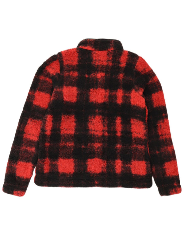 Suéter feminino COLUMBIA de lã com zíper e gola UK 14 poliéster xadrez vermelho médio