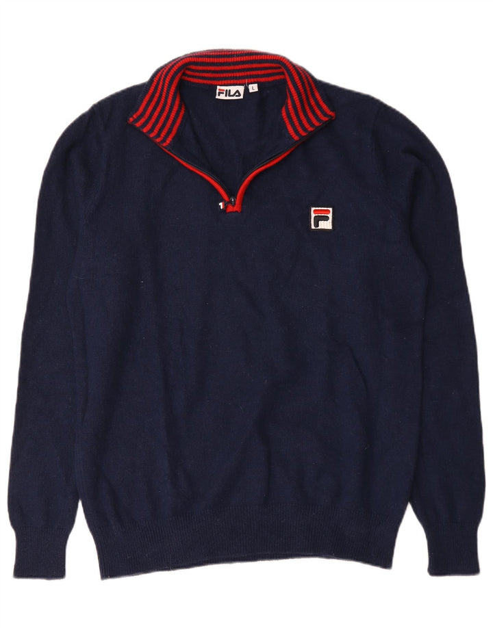 Suéter masculino Fila com zíper e gola grande nylon azul marinho