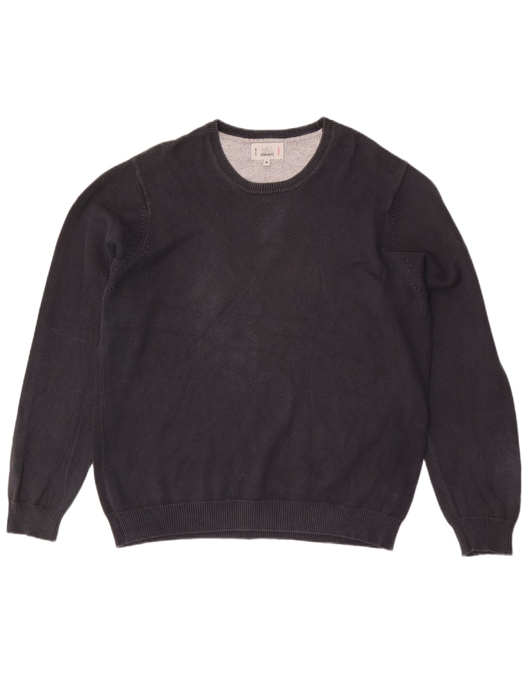 Suéter masculino Marks & Spencer com ajuste regular e gola redonda, preto médio