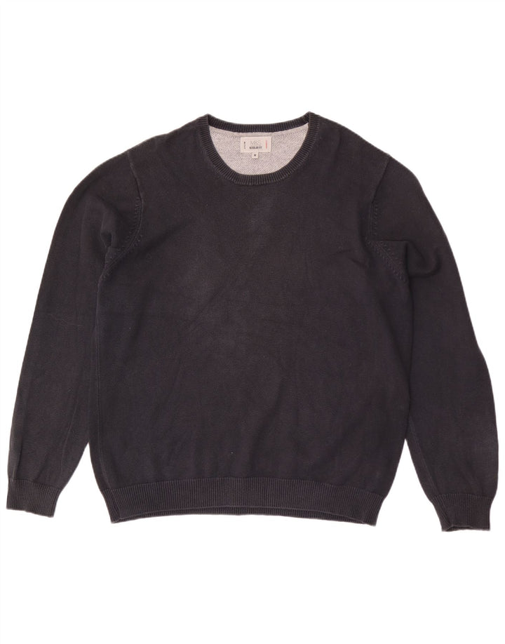 Suéter masculino Marks & Spencer com ajuste regular e gola redonda, preto médio