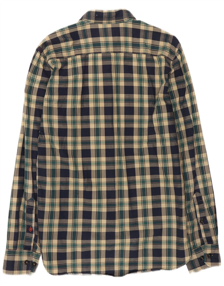 Camisa masculina de flanela JACK & JONES de algodão xadrez azul marinho médio