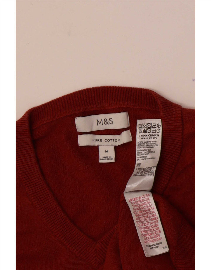 Suéter masculino Marks & Spencer com decote em V, algodão vermelho médio