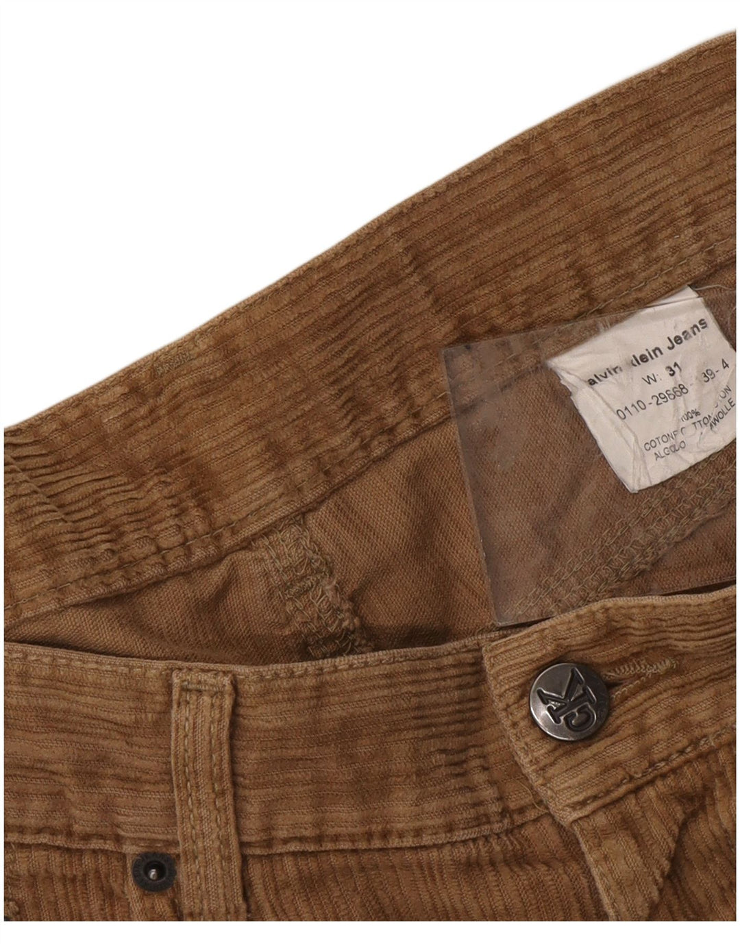 CALVIN KLEIN Calça masculina reta de veludo W31 L28 algodão bege