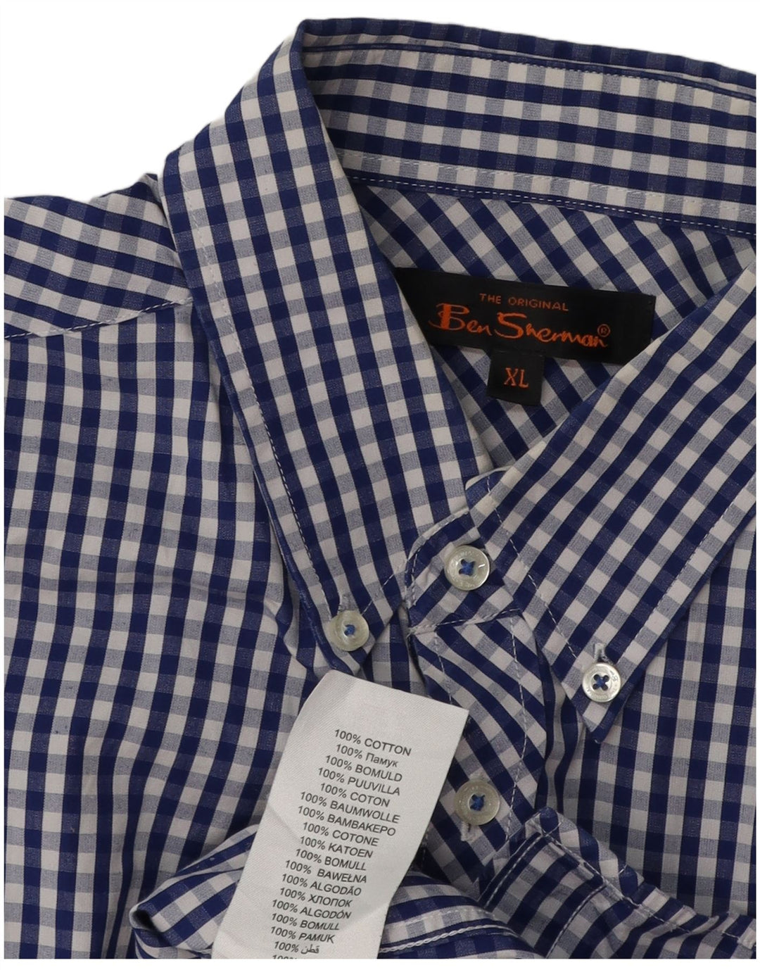 Camisa masculina de manga curta BEN SHERMAN XL azul algodão guingão