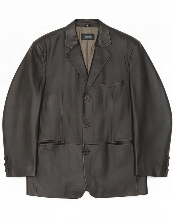 Kartel Jaqueta masculina de couro com 3 botões UK 40 Grande Preto