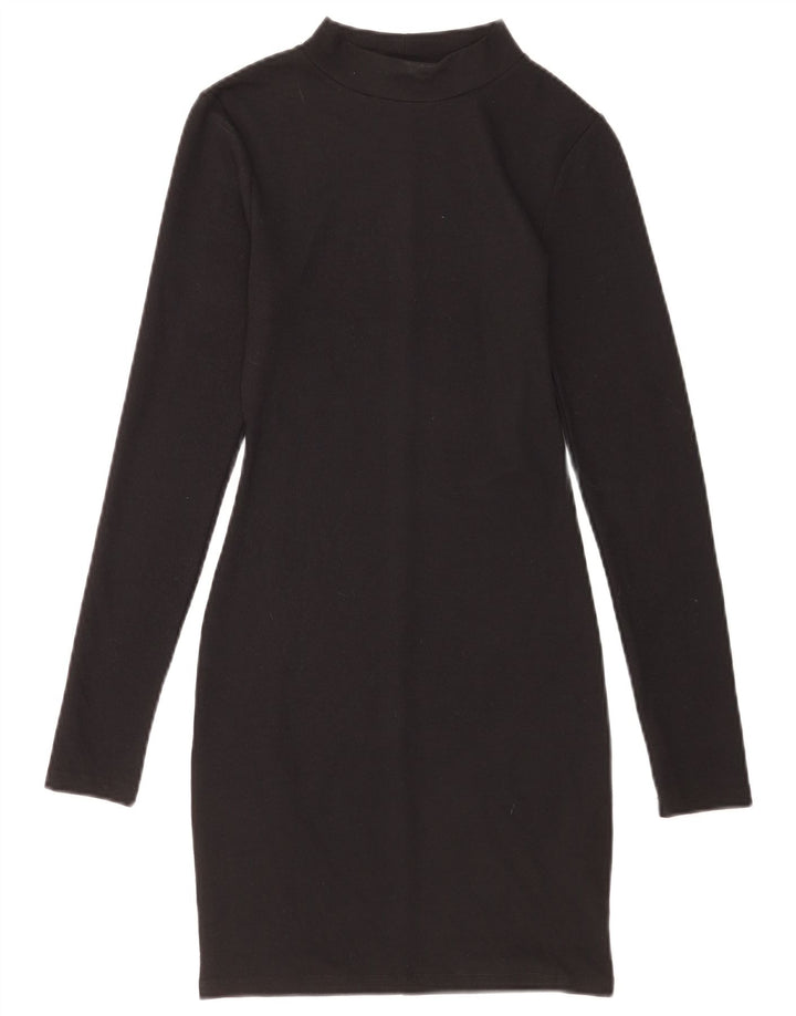Vestido feminino Zara com bainha de manga comprida Reino Unido 8 pequeno poliéster preto