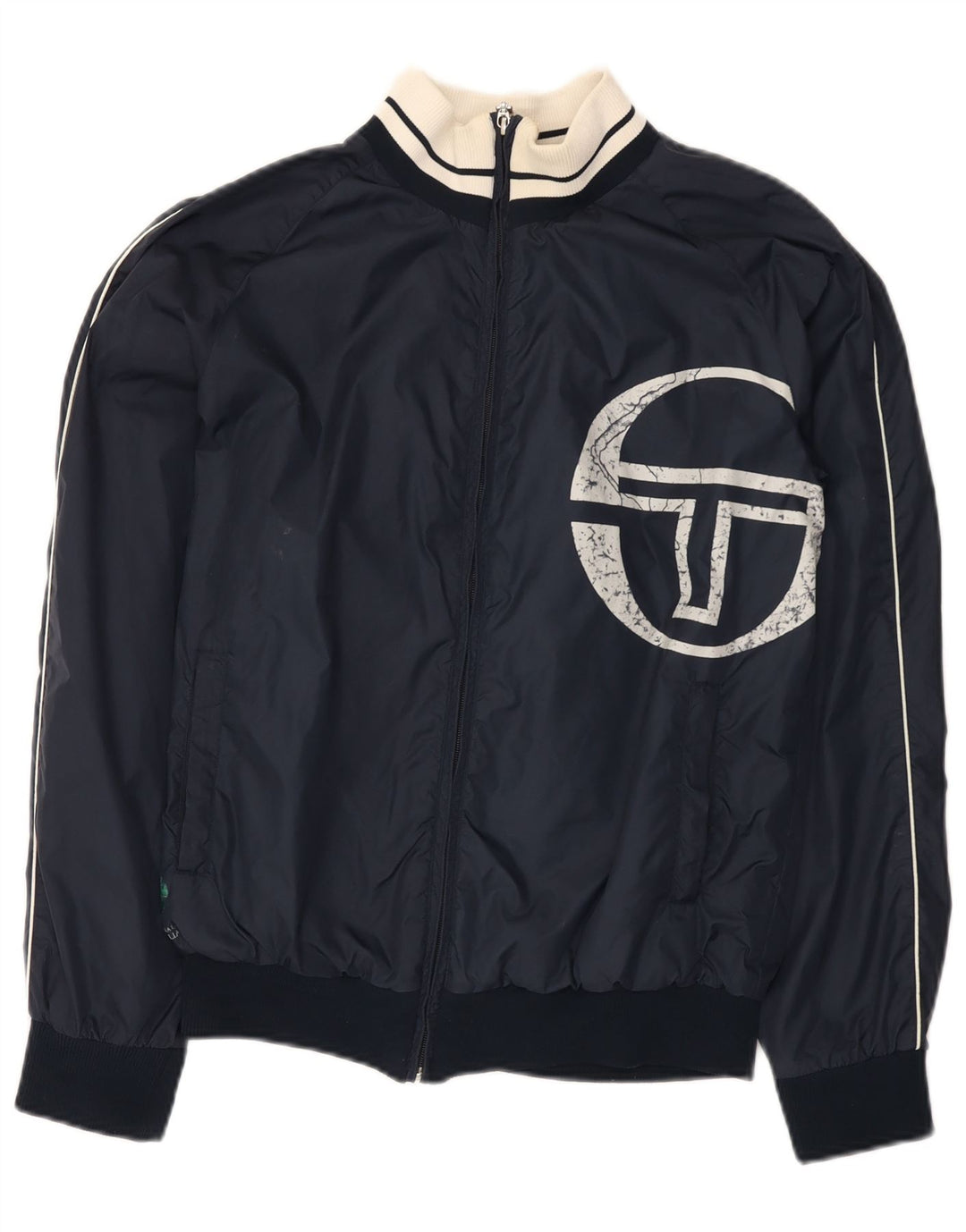 Sergio Tacchini Jaqueta masculina de agasalho gráfico pequena azul marinho poliamida