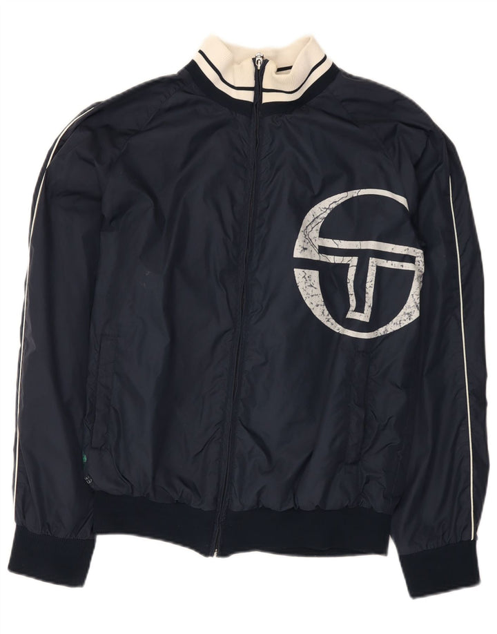 Sergio Tacchini Jaqueta masculina de agasalho gráfico pequena azul marinho poliamida