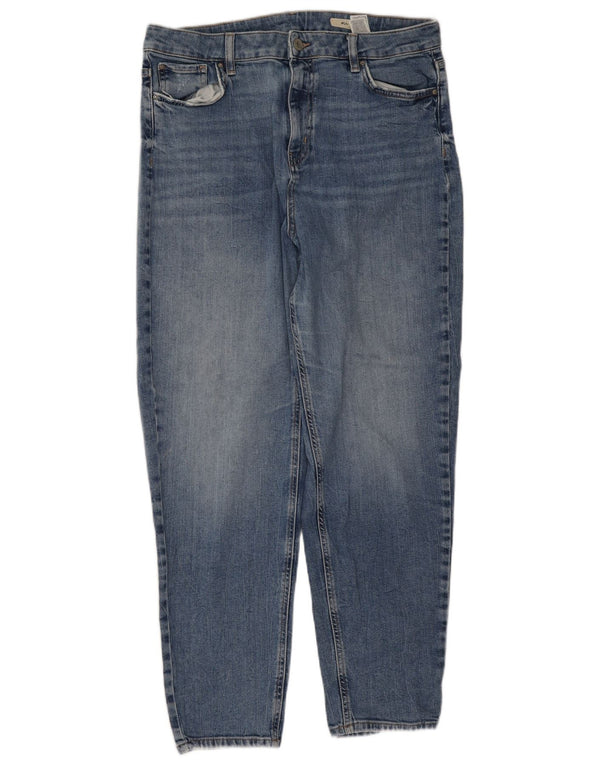 Calça jeans feminina Marks & Spencer Mom Tapered Reino Unido 16 grande W32 L28 azul algodão