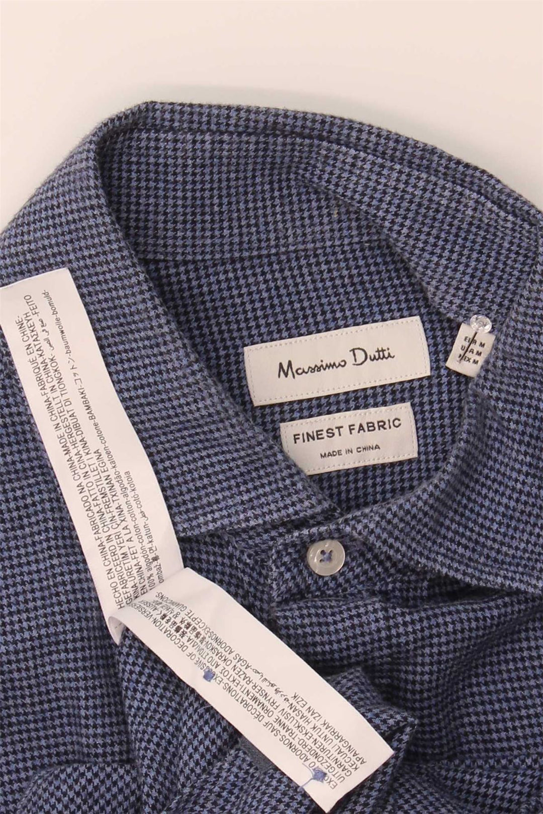 Camisa masculina MASSIMO DUTTI de algodão houndstooth azul marinho médio