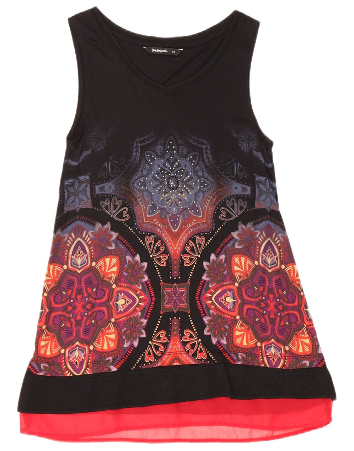 Túnica feminina Desigual com padrão abstrato sem mangas UK 6 XS preto