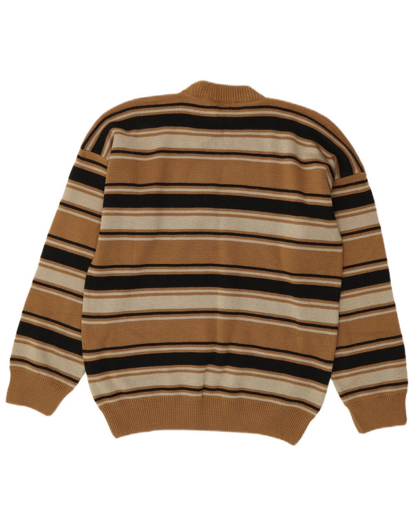 Suéter vintage masculino com gola redonda IT 54 XL listrado marrom