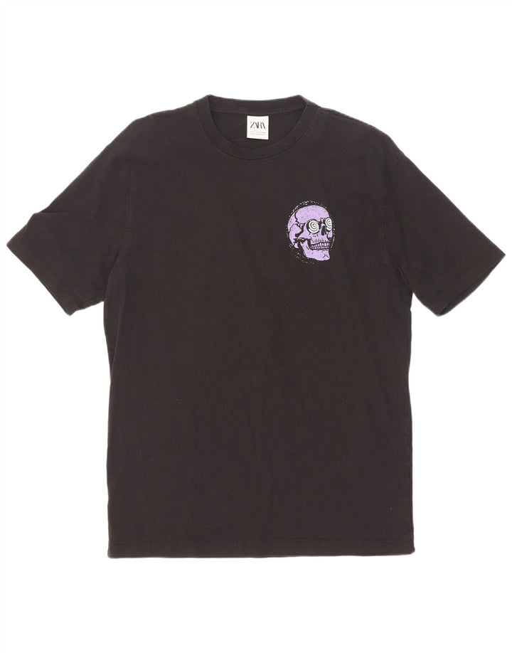 Zara Camiseta masculina gráfica top pequeno algodão preto