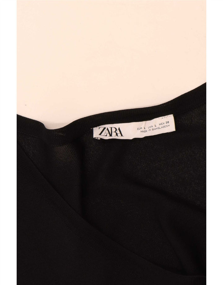 Zara Womens Oversized T-Shirt Top Reino Unido 16 Grande Preto