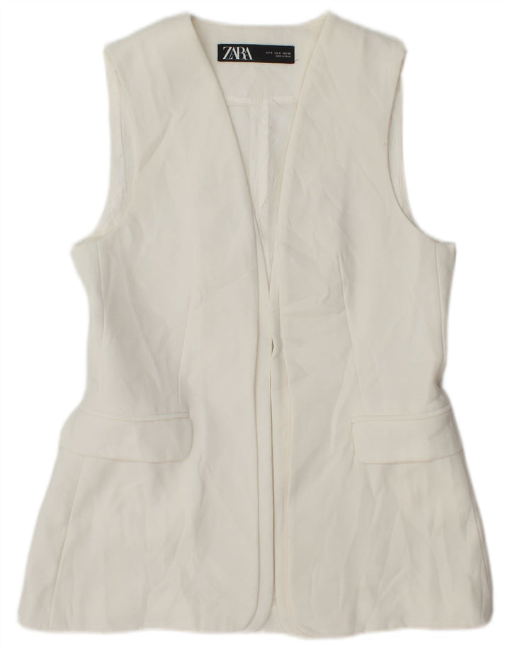 Zara Womens Longline Colete Reino Unido 10 Pequeno Branco