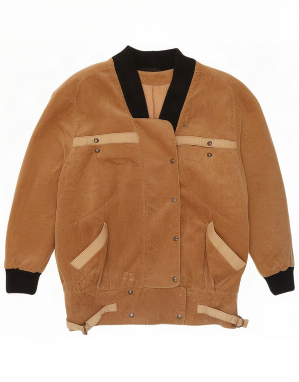 Jaqueta vintage feminina de veludo cotelê UK 14 grande bloco colorido bege