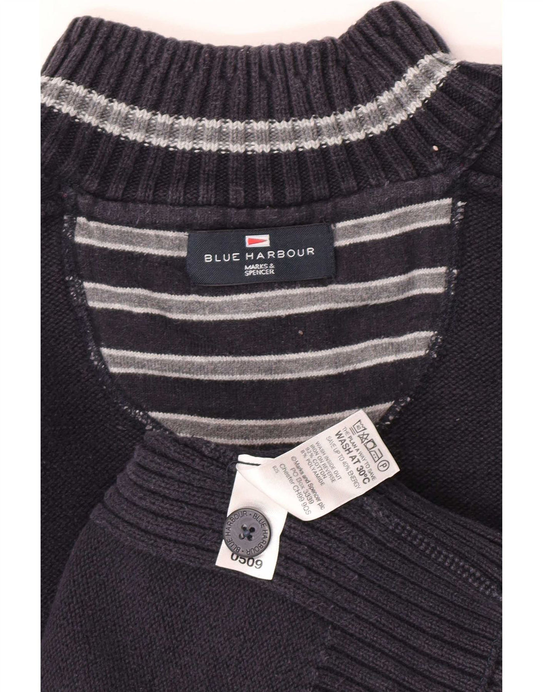 Suéter masculino Marks & Spencer Blue Harbor com botão e gola XL algodão marinho
