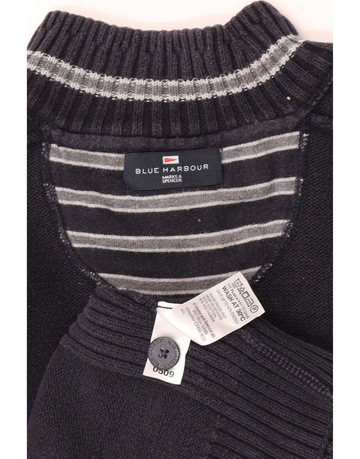 Suéter masculino Marks & Spencer Blue Harbor com botão e gola XL algodão marinho