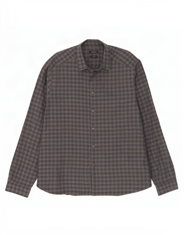 Camisa masculina Slim Fit Calvin Klein 2XL algodão guingão cinza