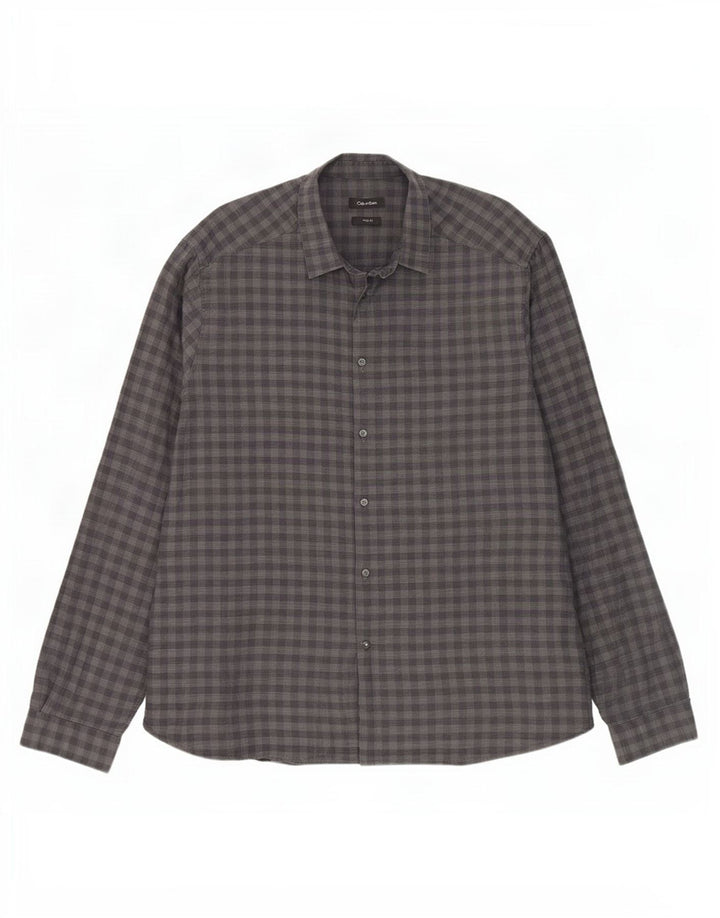 Camisa masculina Slim Fit Calvin Klein 2XL algodão guingão cinza