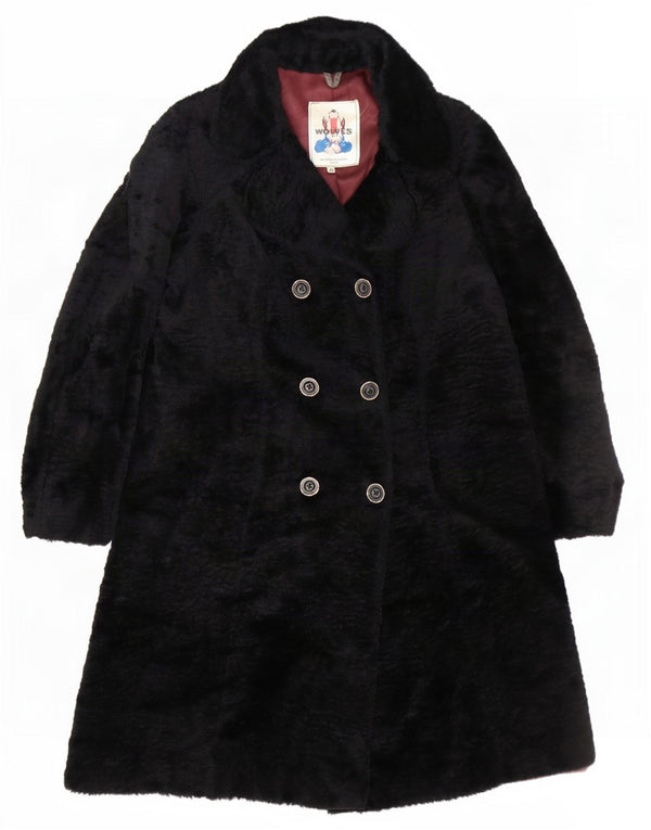 Casaco feminino vintage de pele sintética com peito duplo IT 48 XL preto