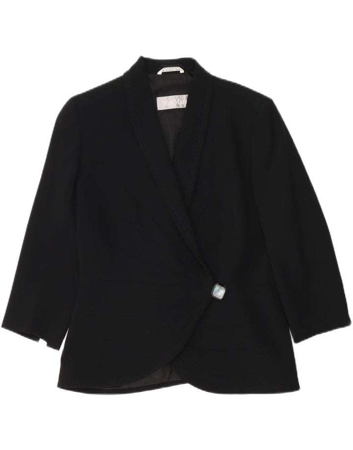 Jaqueta blazer feminina Max Mara manga 3/4 1 botão Reino Unido 12 médio preto rayon