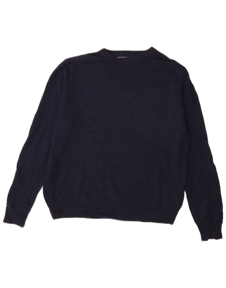 Suéter masculino Marks & Spencer com gola canoa grande de lã azul marinho