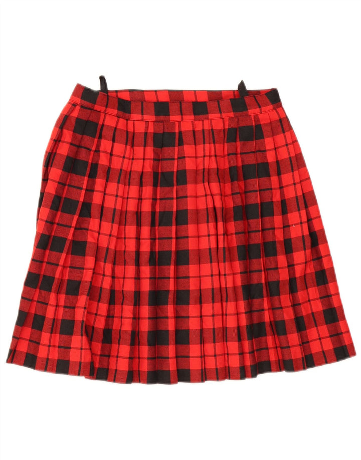 Saia feminina vintage plissada linha A EU 38 médio W28 poliéster xadrez vermelho