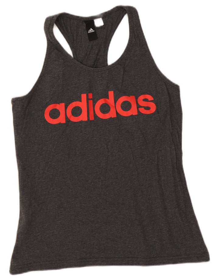 Adidas Womens Graphic Vest Top UK 8 Pequeno Cinza Flecked
