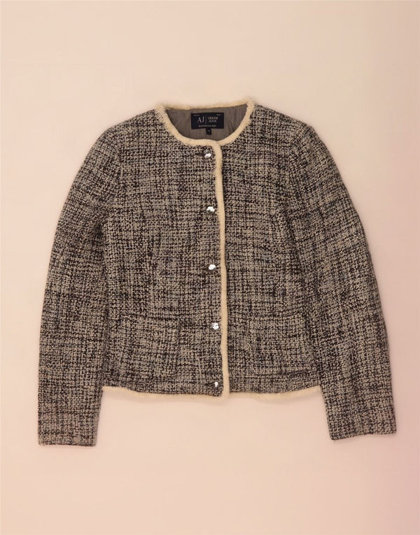 Jaqueta blazer feminina Armani Jeans com 5 botões US 10 grande acrílico manchado azul