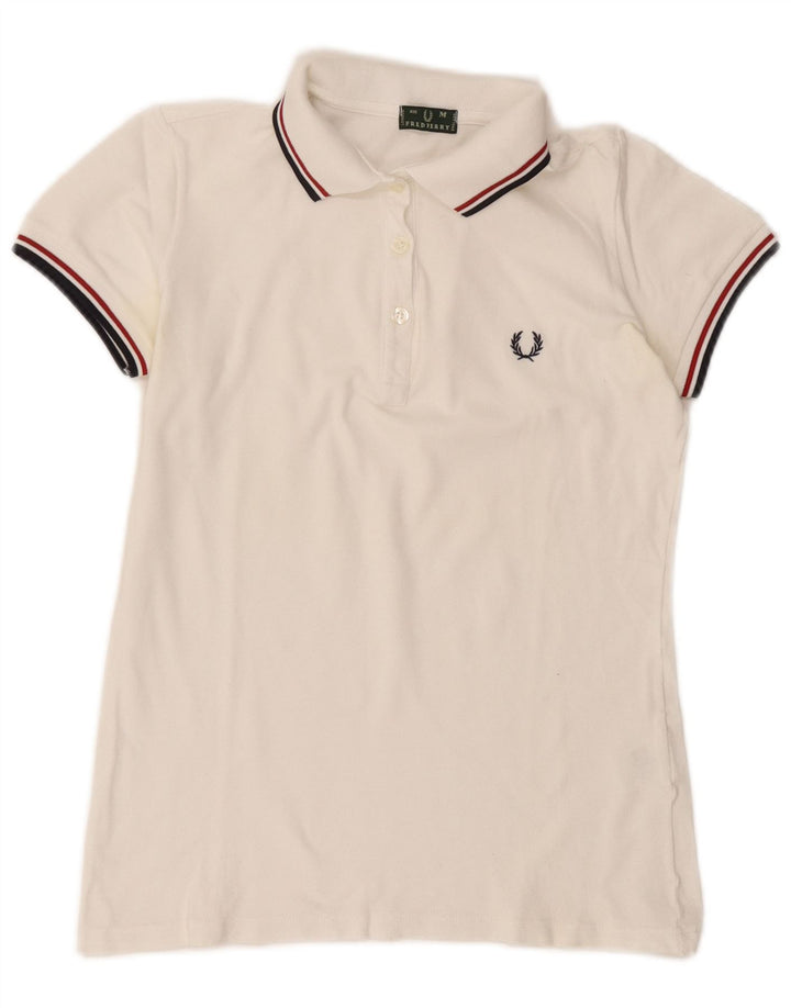 Camisa pólo feminina Fred Perry Reino Unido 14 algodão branco médio