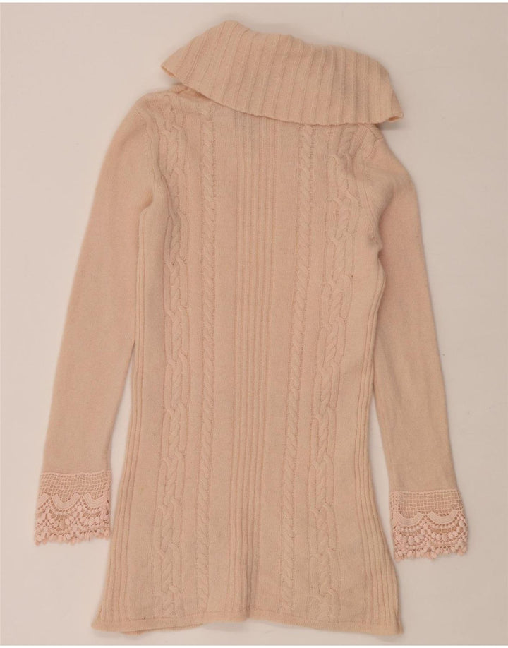 Suéter feminino Laura Ashley com gola redonda Reino Unido 12 lã de cordeiro rosa médio