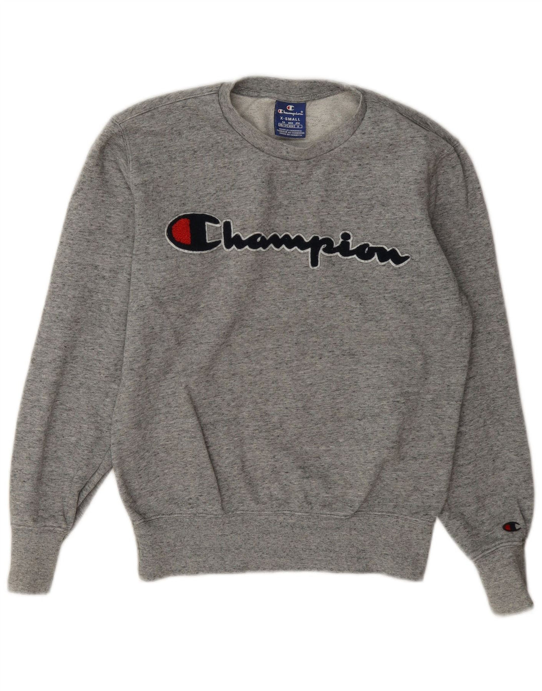 Champion feminino gráfico oversized moletom jumper UK 6 XS cinza manchado