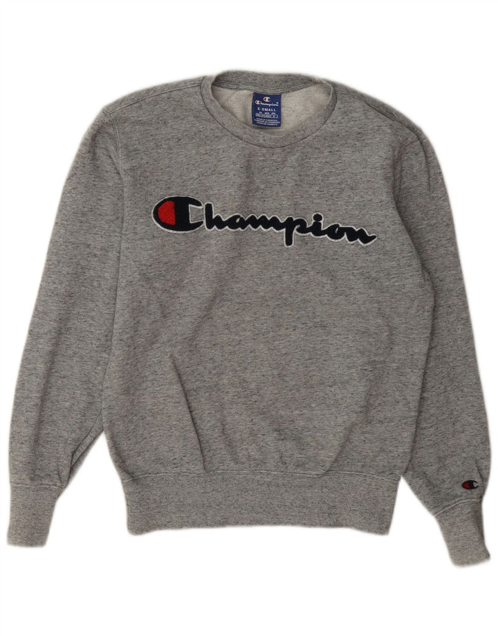 Champion feminino gráfico oversized moletom jumper UK 6 XS cinza manchado