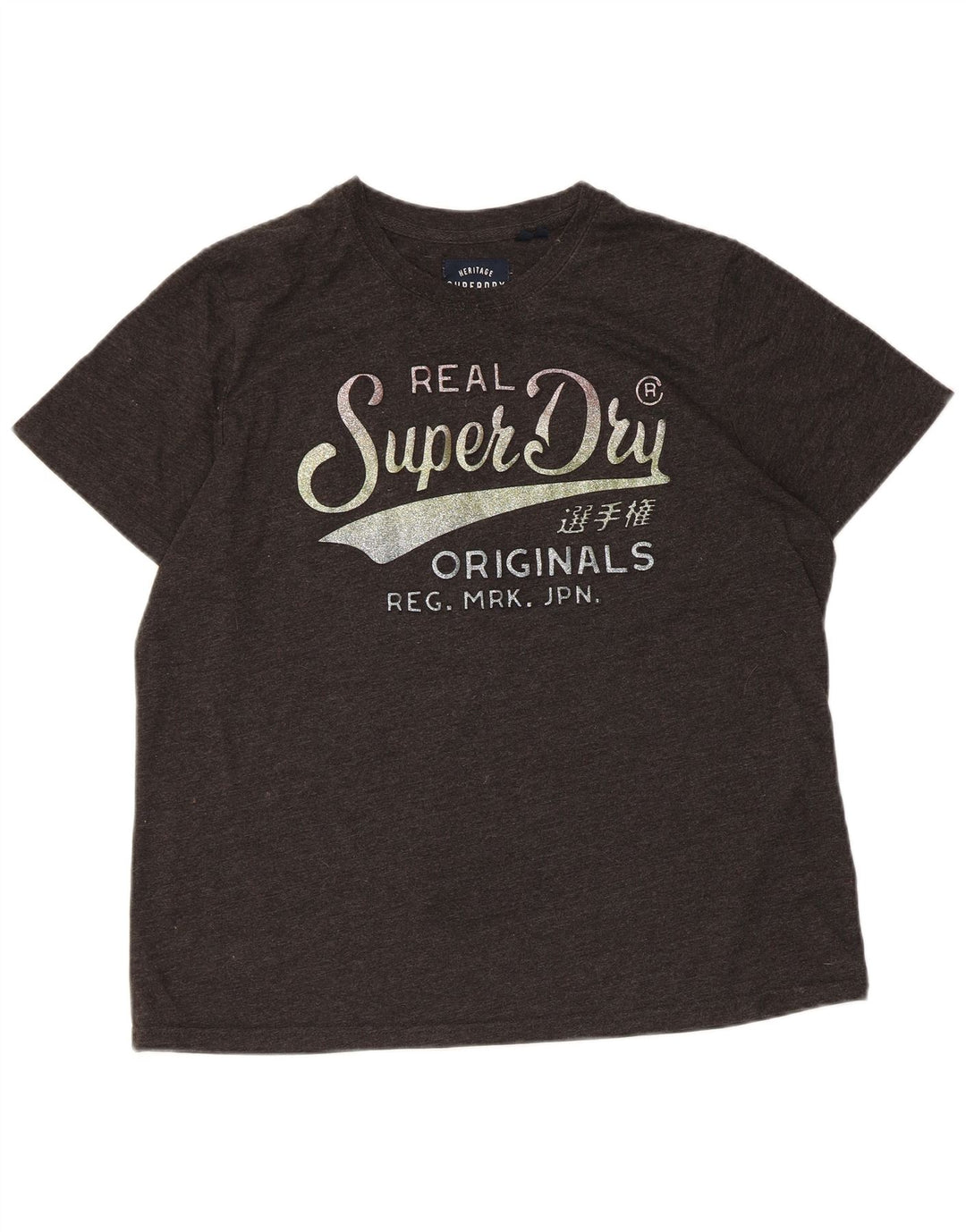 Camiseta feminina SUPERDRY com estampa gráfica UK 16 grande algodão manchado cinza