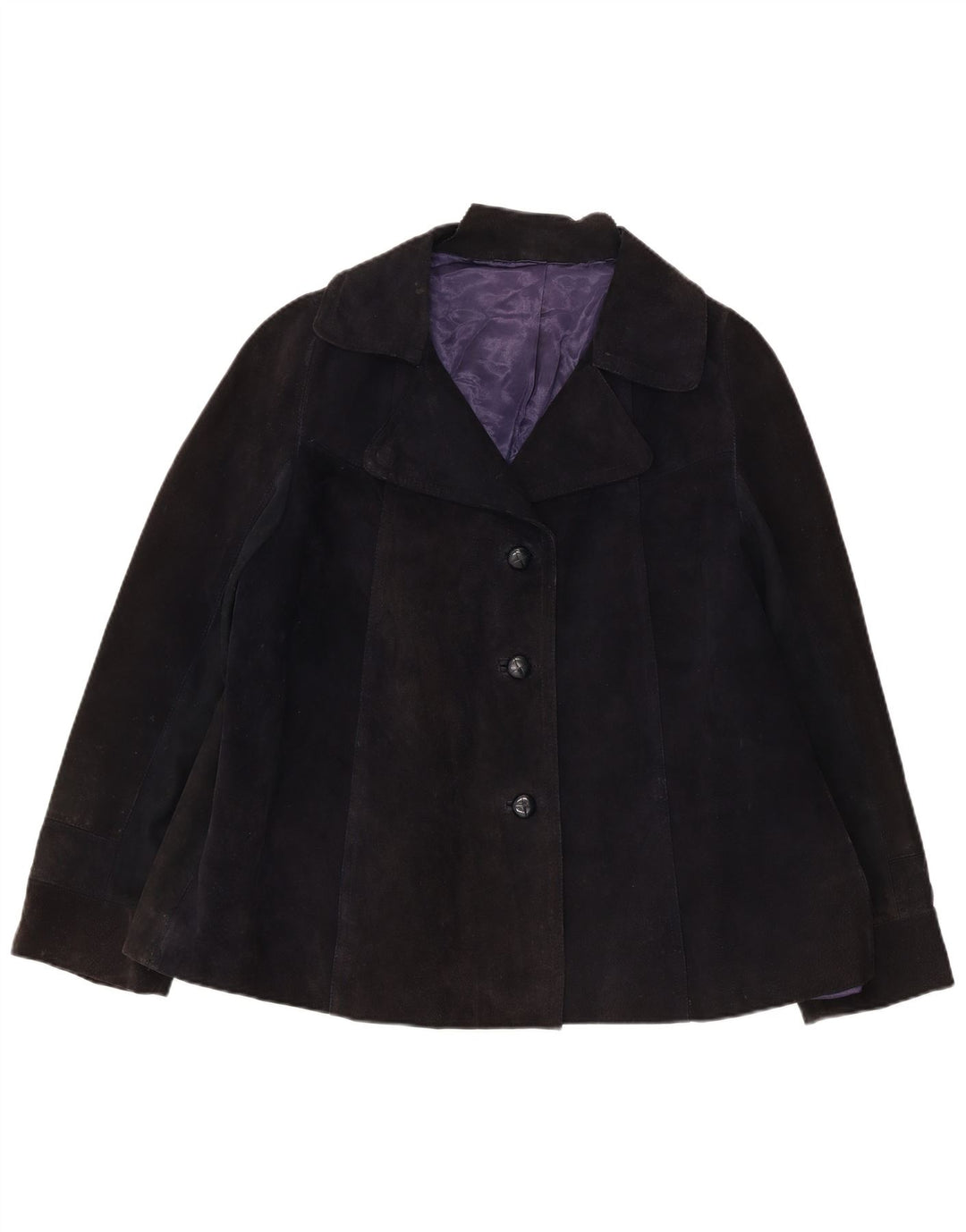 Jaqueta blazer feminina vintage de camurça com 3 botões Reino Unido 16 grande azul marinho
