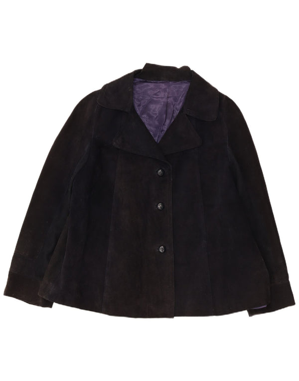 Jaqueta blazer feminina vintage de camurça com 3 botões Reino Unido 16 grande azul marinho