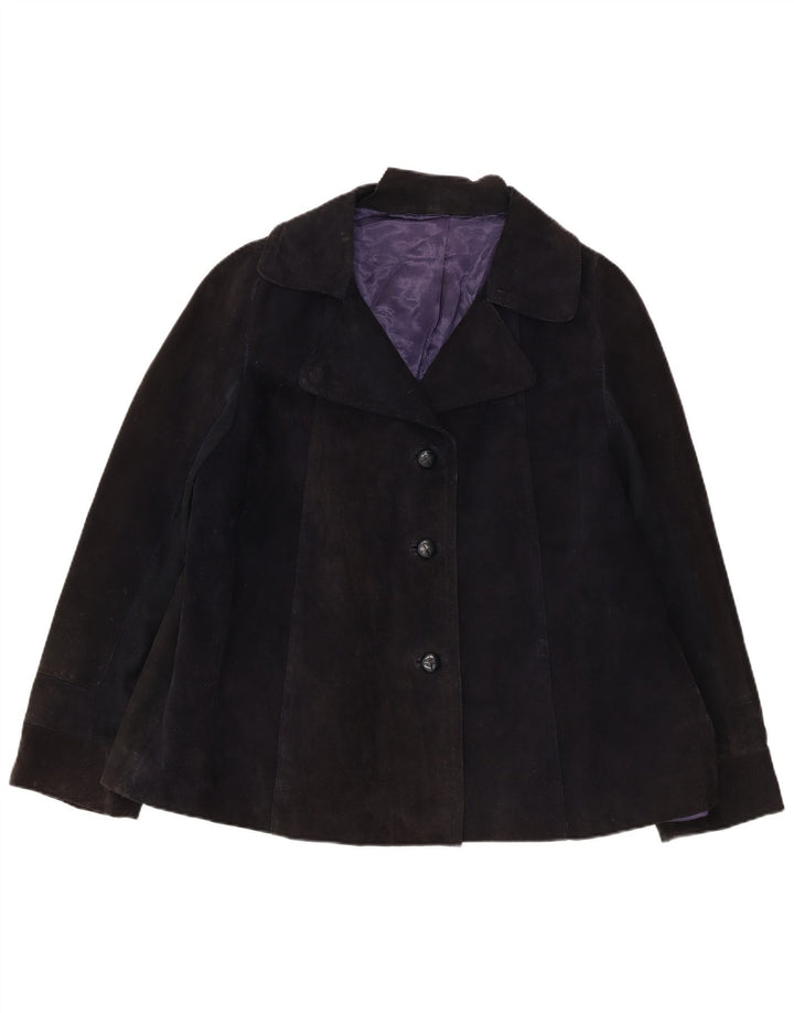 Jaqueta blazer feminina vintage de camurça com 3 botões Reino Unido 16 grande azul marinho