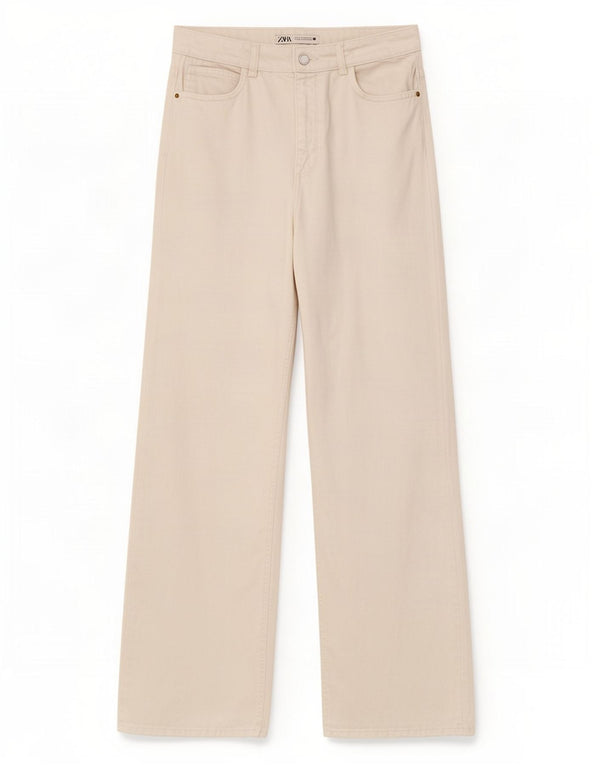 Zara Jeans feminino cintura alta com perna larga EU 40 médio W30 L29 branco
