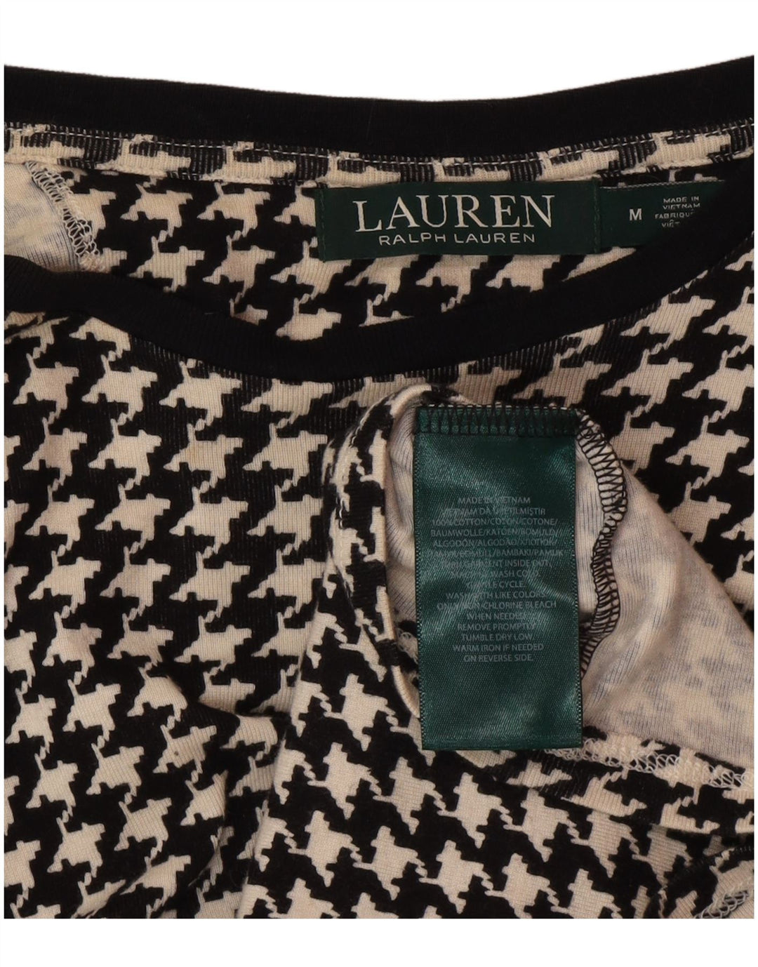 Blusa feminina Ralph Lauren UK 12 algodão houndstooth preto médio