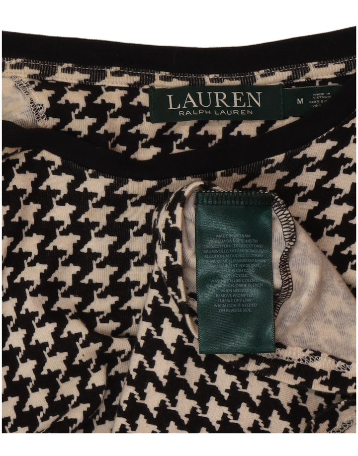 Blusa feminina Ralph Lauren UK 12 algodão houndstooth preto médio