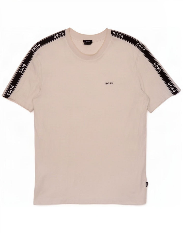 Camiseta gráfica masculina Hugo Boss Top médio branco algodão colorblock