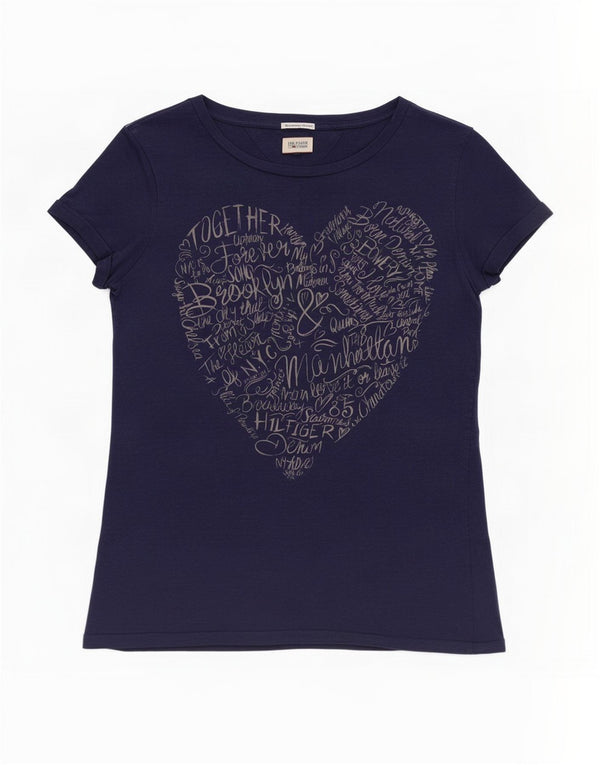 Camiseta feminina Tommy Hilfiger com estampa gráfica UK 14 grande algodão azul marinho