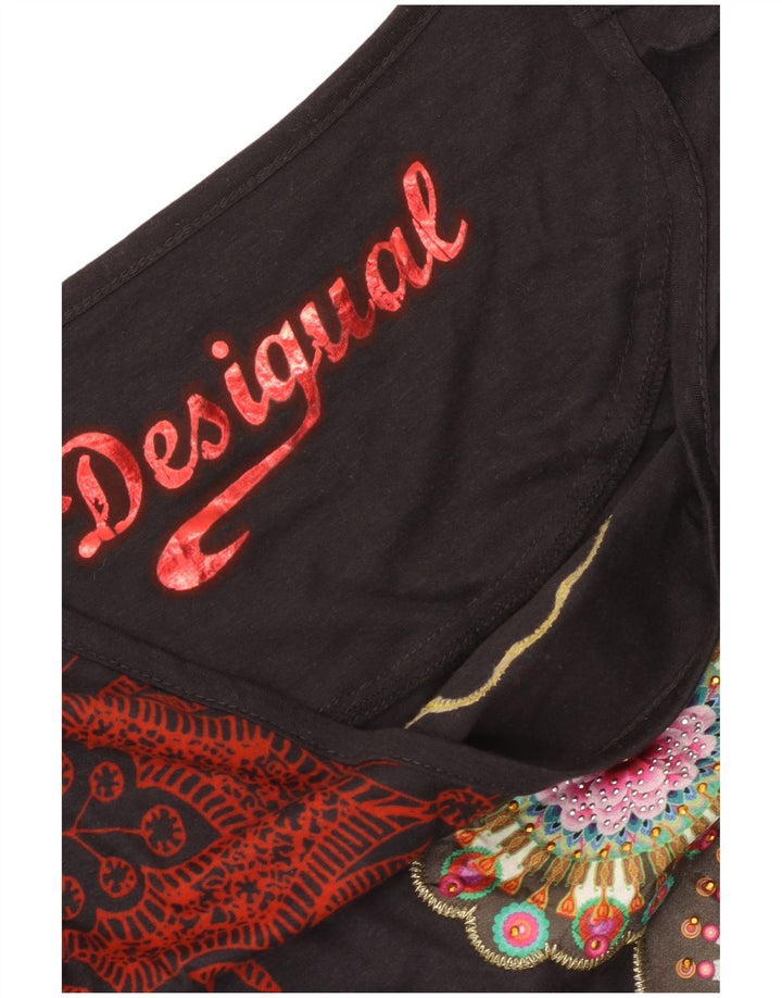 Top gráfico feminino Desigual manga comprida UK 12 médio preto floral