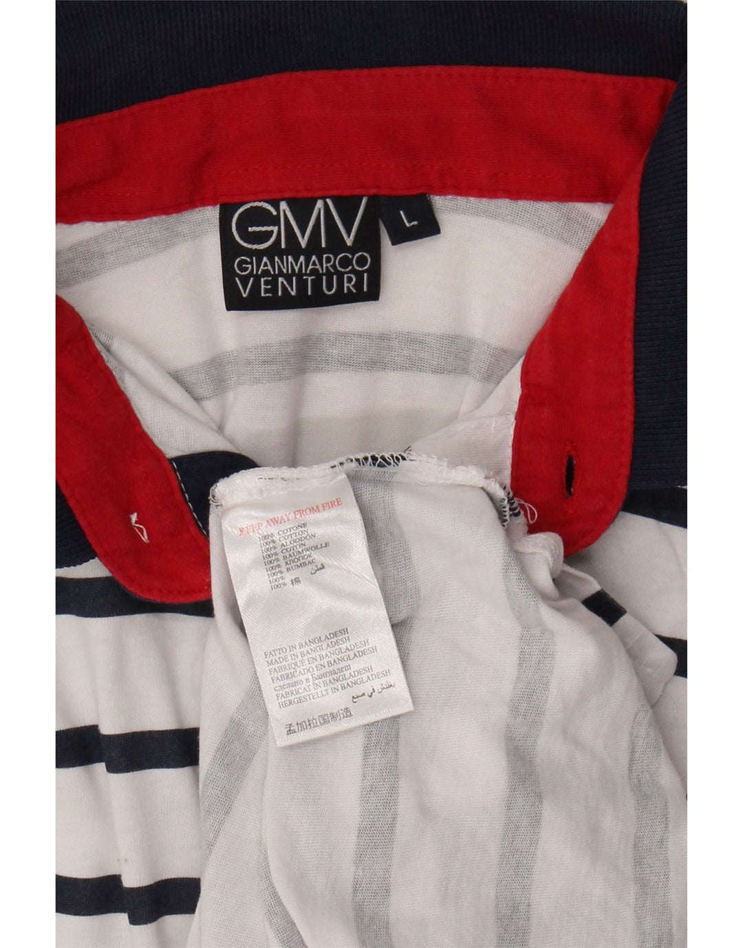 GIAN MARCO VENTURI Mens Polo Shirt Large White Striped Cotton Vintage Gian Marco Venturi and Second-Hand Gian Marco Venturi from Messina Hembry 