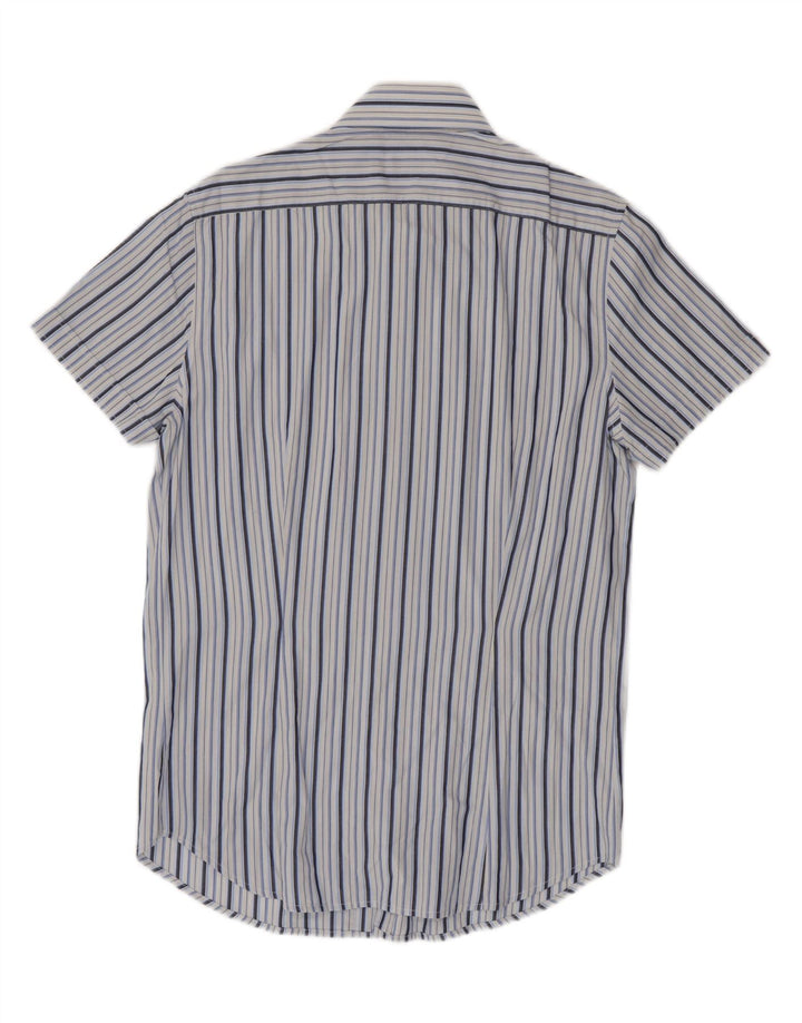 Sisley Camisa masculina de manga curta grande algodão listrado azul