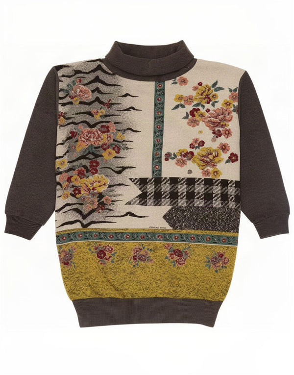 Moletom Longline Feminino Vintage Reino Unido 10/12 Pequeno Floral Cinza