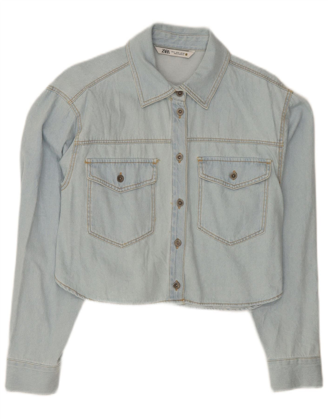 Camisa jeans feminina Zara UK 14 algodão azul médio