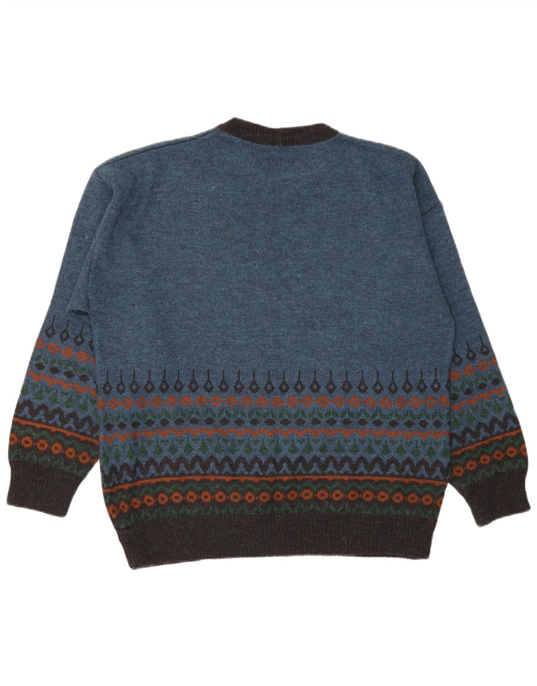 Suéter vintage masculino com gola redonda, médio azul Fair Isle